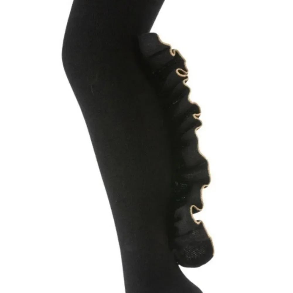 Zubii Footed Tights Pack of 2 Girls Size 10 Black With Gold Ruffle